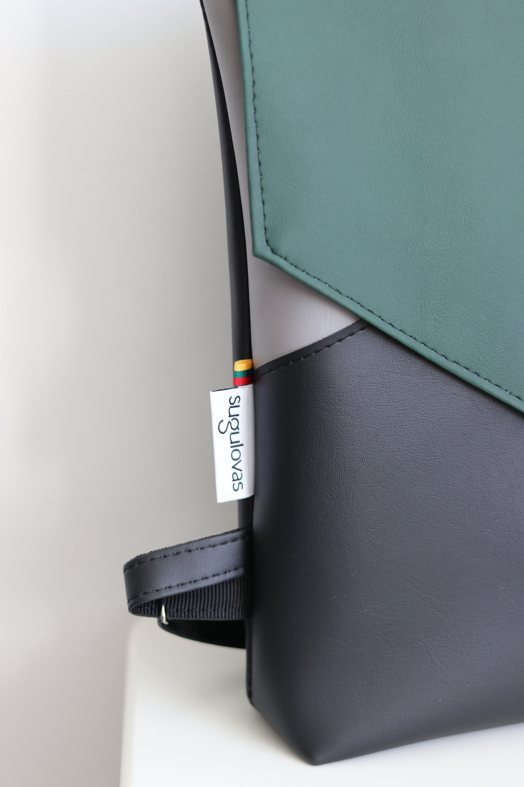 Minimal Envelope Backpack Black and Green Backpack Faux Etsy