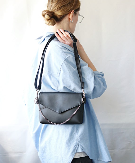 Black Patent Handbag Vegan Leather Crossbody Bag for Women 