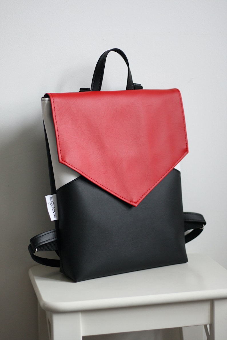 Minimal Envelope Backpack Red and Black Rucksack Everyday Etsy