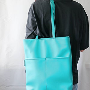 Oversized Tote Bag for Women Vegan Tote bag Colorful tote bag Feminist tote bag Vegan leather Shoulder Bag Big Women bag purse Turquoise Bag image 9