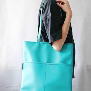 Oversized Tote Bag for Women Vegan Tote bag Colorful tote bag Feminist tote bag Vegan leather Shoulder Bag Big Women bag purse Turquoise Bag image 7