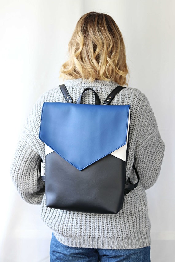 Small Laptop Backpack: Blue Minimalist Rucksack, Vegan  display picture 1