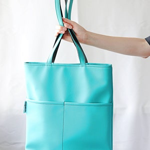 Oversized Tote Bag for Women Vegan Tote bag Colorful tote bag Feminist tote bag Vegan leather Shoulder Bag Big Women bag purse Turquoise Bag image 2