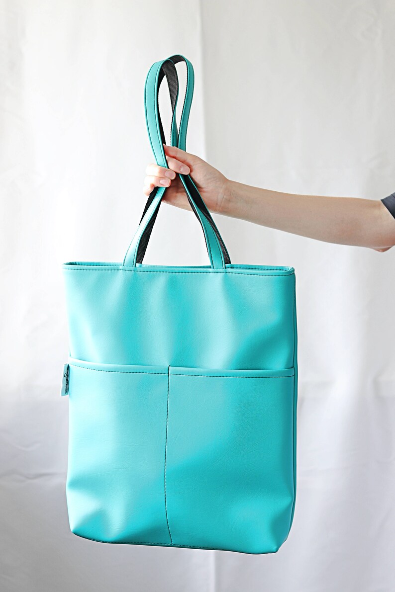 Oversized Tote Bag for Women Vegan Tote bag Colorful tote bag Feminist tote bag Vegan leather Shoulder Bag Big Women bag purse Turquoise Bag image 2