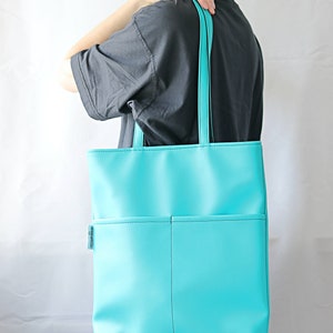 Oversized Tote Bag for Women Vegan Tote bag Colorful tote bag Feminist tote bag Vegan leather Shoulder Bag Big Women bag purse Turquoise Bag image 4