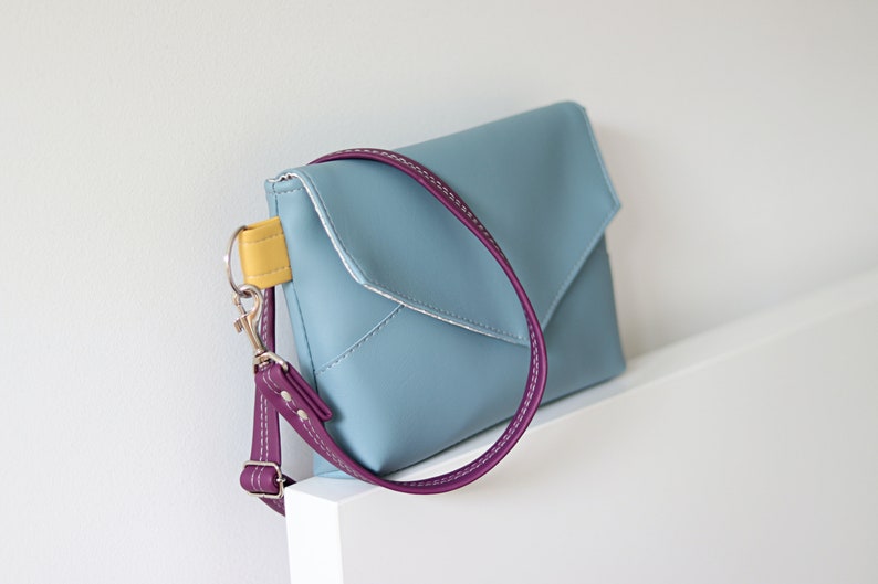 Vegan Crossbody bag for Women Vegan Leather Cross body bag Minimal handbag For Women Blue Shoulder bag Women Vegan mini Bag Purse ita bag image 9