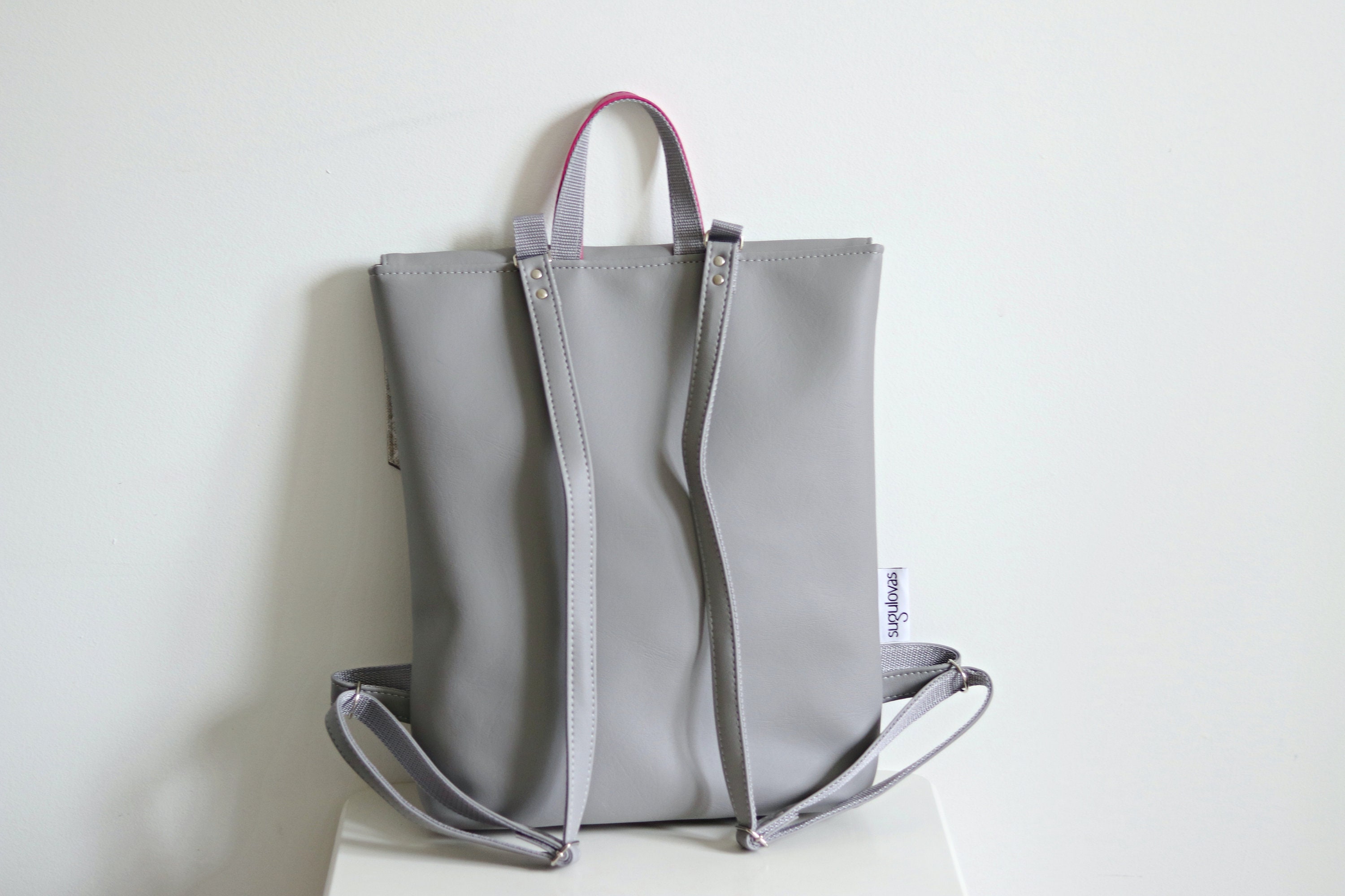 Minimalist Vegan Leather Backpack for Women – Small Grey Everyday 