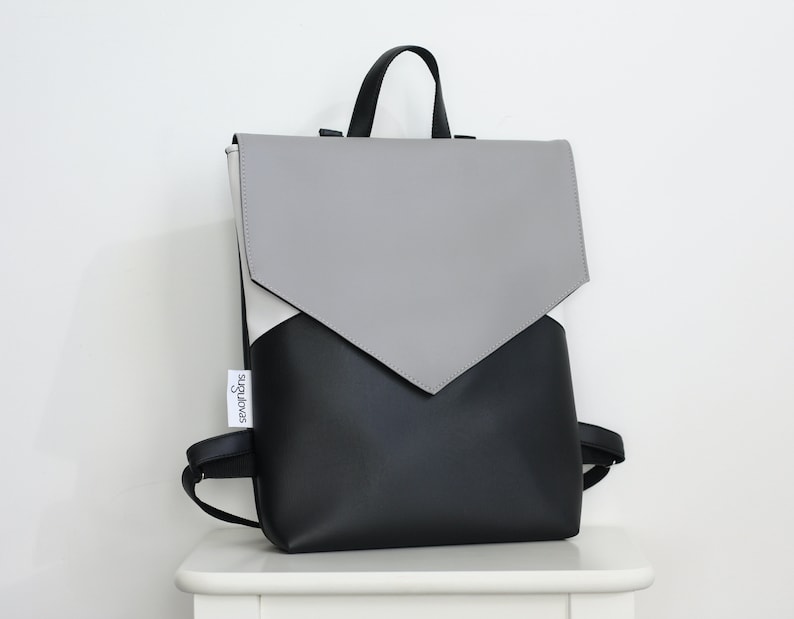 Minimal Envelope Backpack Black and Grey Rucksack Everyday Etsy