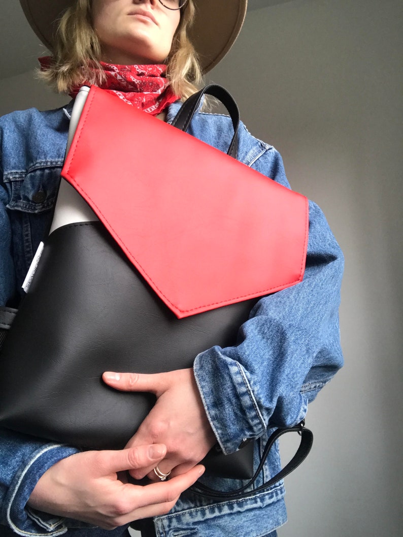 Minimal Envelope Backpack Red and Black Rucksack Everyday Etsy