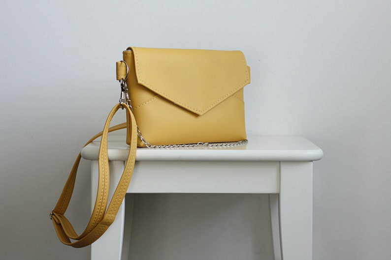 Vegan Leather Crossbody bag for Women Small shoulder Bag Yellow Handbag Faux Leather Crossbody Bag Minimal Envelope bag Elegant evening bag image 5