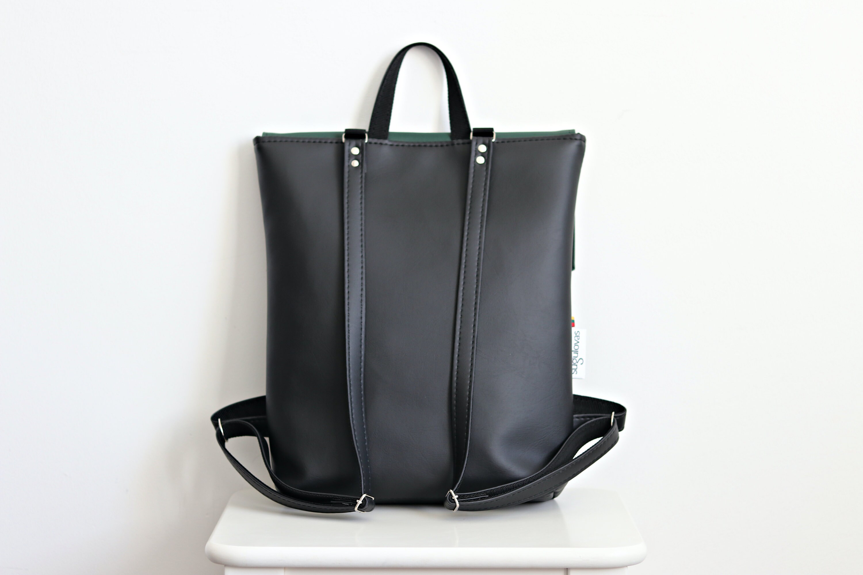 Minimal Envelope Backpack Black and Green Backpack Faux Etsy