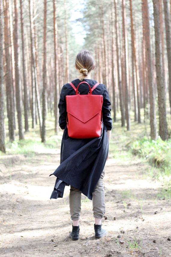 Red Backpack Purse in Vegan Leather 7880 - Vegan Leather Mini Backpack main image 2