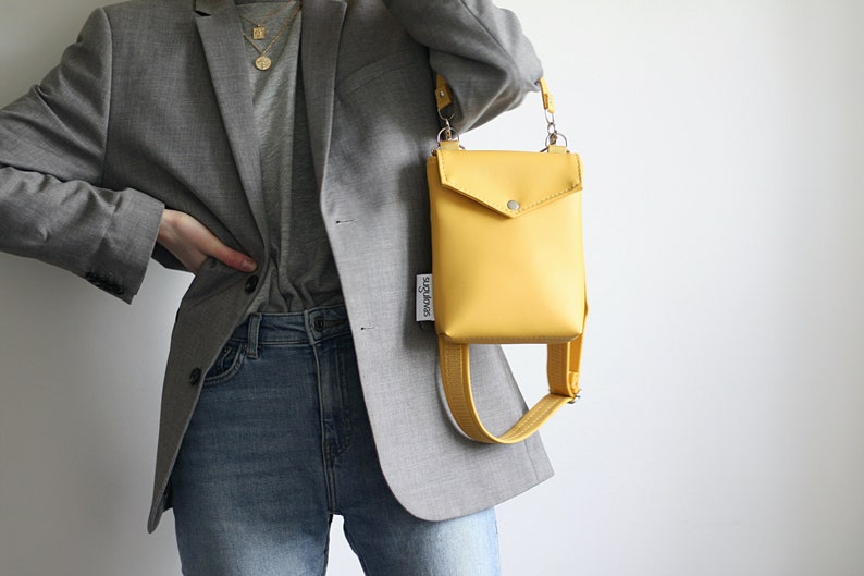 Mini shoulder bag for women, Vegan leather crossbody bag, Small shoulder bag, Cross body mini bag, Yellow handbag for girl, Gift for her image 1