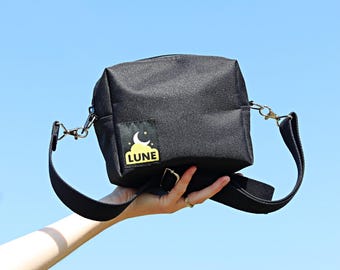 Borsa a tracolla da viaggio, piccola borsa per tutti i giorni, borsetta nera con cerniera da donna, borsa a scatola fatta a mano
