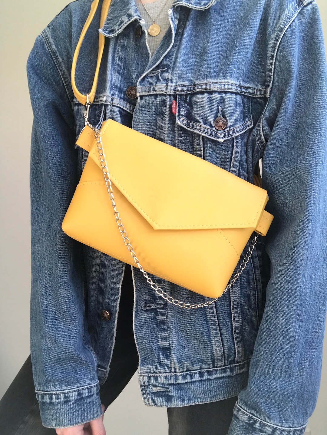 Vegan Leather Crossbody Bag for Women Small Shoulder Bag Yellow Handbag