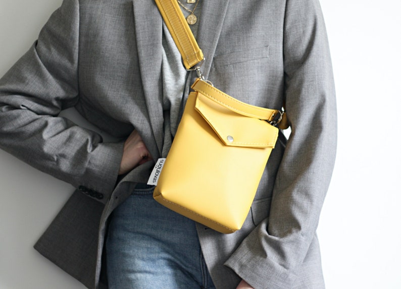 Mini shoulder bag for women, Vegan leather crossbody bag, Small shoulder bag, Cross body mini bag, Yellow handbag for girl, Gift for her image 9