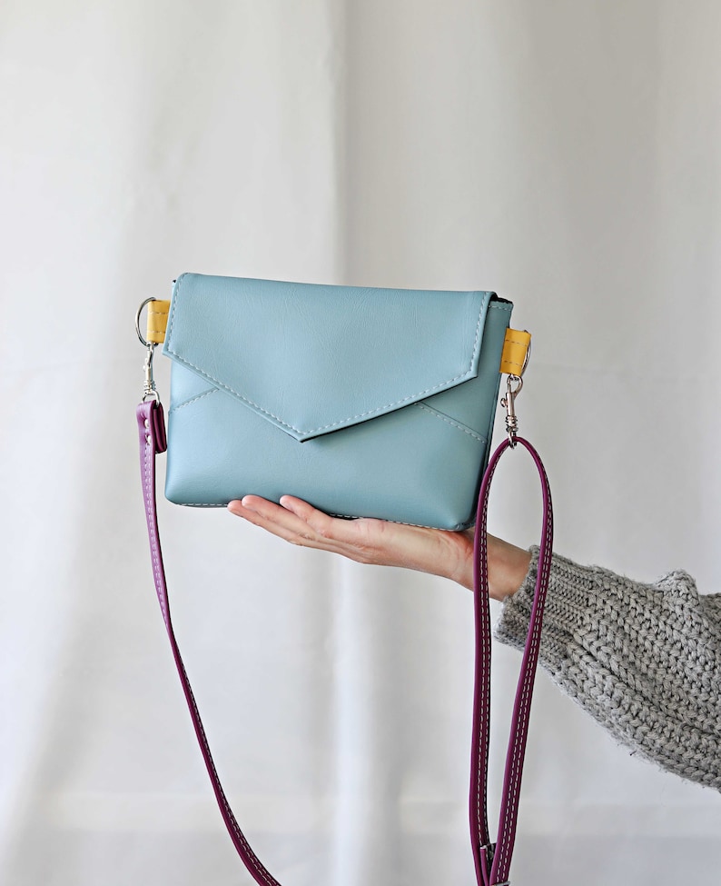 Vegan Crossbody bag for Women Vegan Leather Cross body bag Minimal handbag For Women Blue Shoulder bag Women Vegan mini Bag Purse ita bag image 3