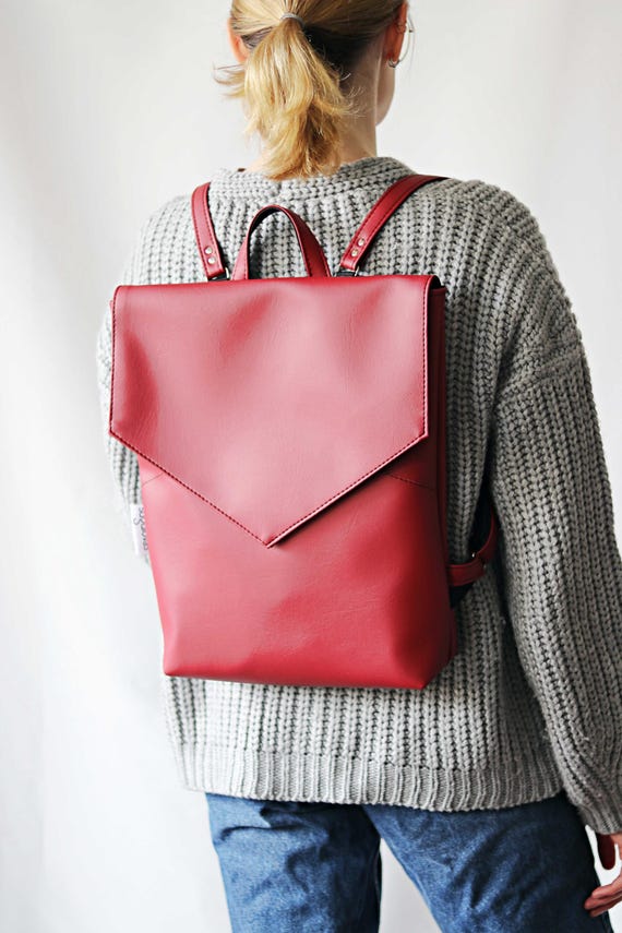 Red Backpack Purse in Vegan Leather 7880 - Vegan Leather Mini Backpack main image 4