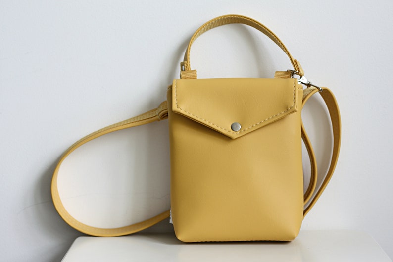 Mini shoulder bag for women, Vegan leather crossbody bag, Small shoulder bag, Cross body mini bag, Yellow handbag for girl, Gift for her image 2