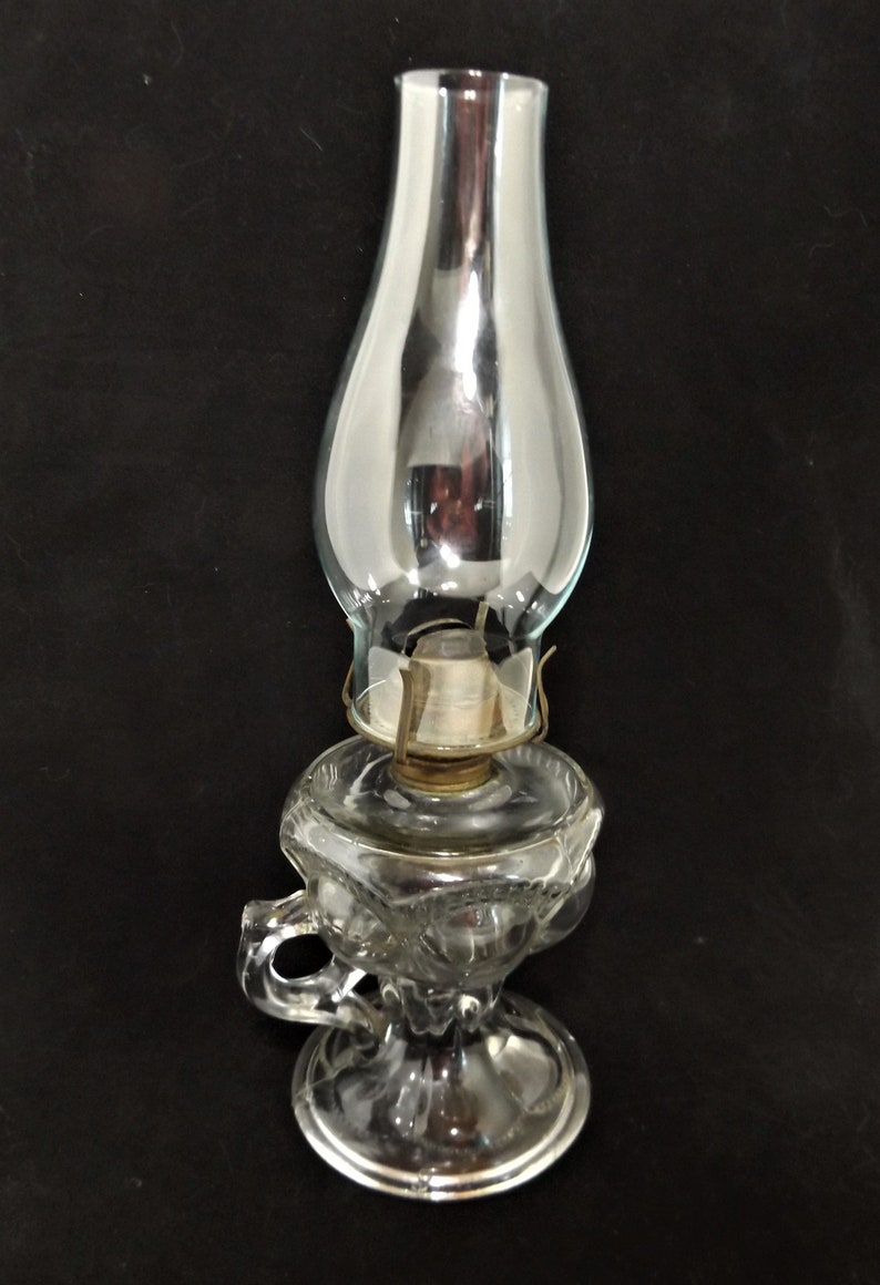 Vintage Clear Pressed Glass Pedistal Finger Oil Lamp with Drip Etsy
