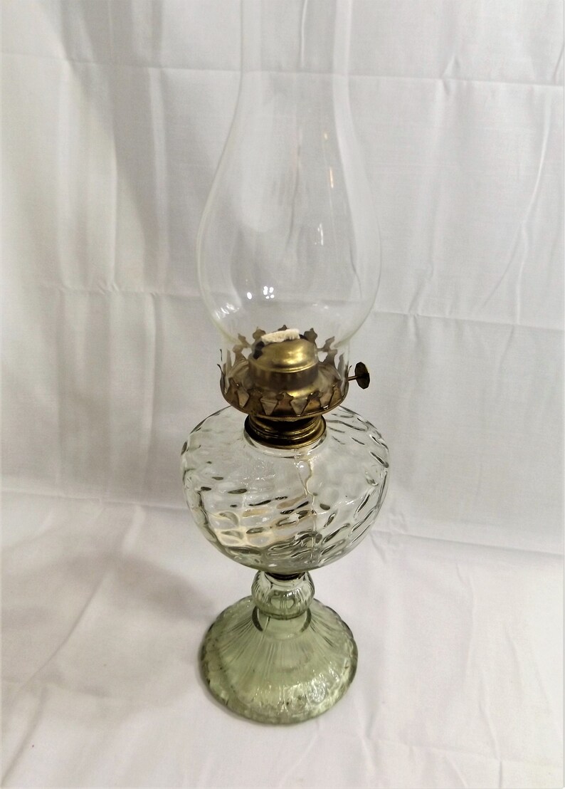 Vintage Green Glass Oil Lamp with Unusual 2 Piece Base Screws Etsy
