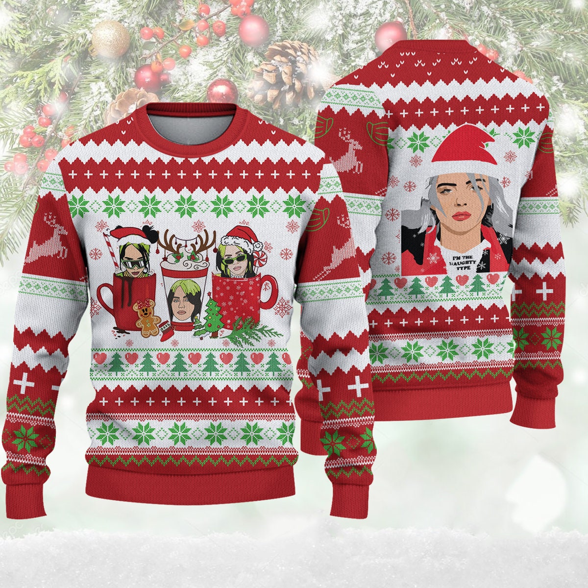 Discover Billie Eilish Christmas Ugly Sweater, Christmas Knitted Sweater