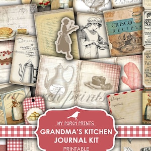 Junk Journal Kit, Recipe, Book, Grandma's Kitchen, Cook, Mother's Day, Red, Attic, Gift Idea, My Porch Prints, Digital Download, Printable