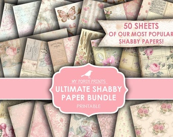 Ultimate Shabby Paper Bundle, Junk Journal, Vintage, Pink, Printable, Shabby Chic, Grunge, Scrapbook, Digital Kit, My Porch Prints, Download