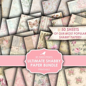 Ultimate Shabby Paper Bundle, Junk Journal, Vintage, Pink, Printable, Shabby Chic, Grunge, Scrapbook, Digital Kit, My Porch Prints, Download