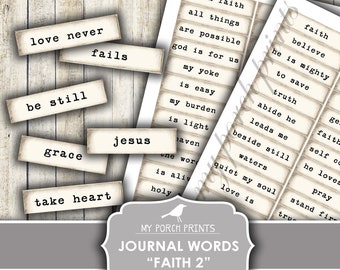 Journal Words, Faith, Christian, Bible Verse, Junk Journal, Label, Mixed Media, Kit, Prayer, My Porch Prints, Printable, Digital Download