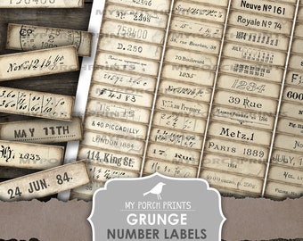 Grunge, Number, Labels, Parchment, Junk Journal, Definition, Neutral, Numbers, Mixed Media, Words, My Porch Prints, Printable, Ephemera