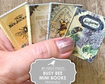 Mini Book, Busy Bee, Junk Journal, Kit, Honey Jar Favor, Bee, Printable, Miniature, Book, My Porch Prints, Embellishment, Digital Download