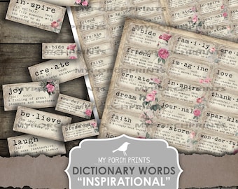 Dictionary, Definitions, Junk Journal, Definition, Inspirational, Rose, Phrases, Mixed Media, Words, My Porch Prints, Printable, Ephemera