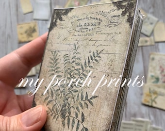 May include: A printable botanical pocket-sized journal with a vintage design featuring a fern illustration and the text "my porch prints".