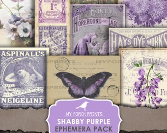 Junk Journal, Ephemera, Pack, Shabby, Purple, Butterfly, Insert, My Porch Prints, tags, Digital Kit, Download, Junk Journal Kit, Printable