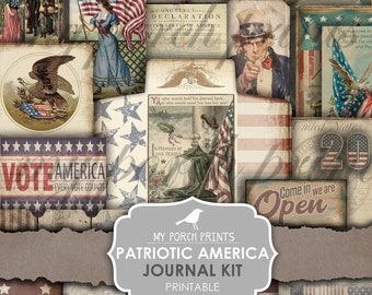 Patriotic America, Junk Journal Kit,  Americana, Man, Veteran, Guy, Army, 4th of July, My Porch Prints, Vintage, Printable, Digital Download