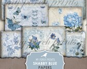 Junk Journal, Shabby, Blue, Papers, Collage Sheets, Printable Paper, Floral, Butterfly, Digital Kit, My Porch Prints, Vintage, Download