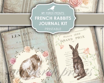 Junk Journal, Français, Lapin, Lapin, Pâques, Pas, Peter, Bleu, Petite Fille, Garçon, Minable, Kit, Impressions Ma véranda, Numérique, Téléchargement, Imprimable