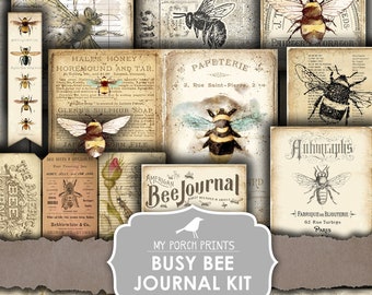 Busy Bee, Junk Journal Kit, Beekeeper, Bees, Vintage, My Porch Prints, Junk Journal, Printable, Paper, Yellow, Ephemera, Digital, Download