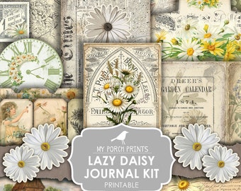 Lazy Daisy, Junk Journal Kit, Flower, Daisies, Vintage, My Porch Prints, Junk Journal, Printable, Paper, Pages, Ephemera, Digital, Download