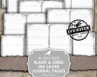 Journal Pages, Junk Journal, Printable, Papers, Ink Saver, Black and White, Lined Journal Pages, My Porch Prints, Vintage, Digital Download