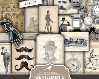 Gentlemen, Junk Journal, Man, Him, Masculine, Fathers Day, Steampunk, Husband, Barber Shop, My Porch Prints, Digital Download, Printable