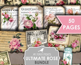 Ultimate Rose Bundle, Junk Journal Kit, Pack Ephemera, Junk Journal Ephemera, Digital, Télécharger, Roses, My Porch Prints, Digi Kit, Imprimable