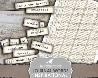 Journal Words, Inspirational, Junk Journal, Phrases, Mixed Media Words, My Porch Prints, Collage Sheet, Scrapbooking, Printable, Ephemera