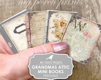 Mini Book, Grandma's Attic, Junk Journal, Rose, Kit, Shabby, Ephemera, Printable, Miniature, Book, My Porch Prints, Digital Download