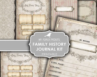 Familiengeschichte, Junk Journal, Stammbaum, Kit, Buch, Genealogie, Geschichte, Diagramm, Shabby, My Porch Prints, Geschenk, druckbar, digitaler Download