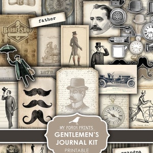 Gentlemen, Junk Journal, Man, Him, Masculine, Fathers Day, Steampunk, Husband, Barber Shop, My Porch Prints, Digital Download, Printable