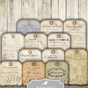 Ledgertags, Junk Journal, Ephemera, My Porch Prints, Versiering, Gastcheque, Afdrukbaar, Tags, Neutraal, Kit, Digitaal, Vintage, Download