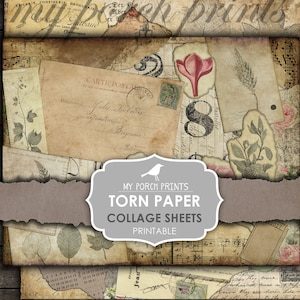 Pagine di diario spazzatura, fogli di collage di carta strappata, grunge, rosa, diario spazzatura, carta stampabile, kit digitale, stampe My Porch, vintage, download