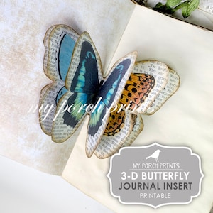 Junkjournaal, invoegen, 3D, vlinder, knutselset, fotoboekpagina, dimensionale, pop-up, afdrukbaar, My Porch wordt afgedrukt, Digi Kit, digitale download